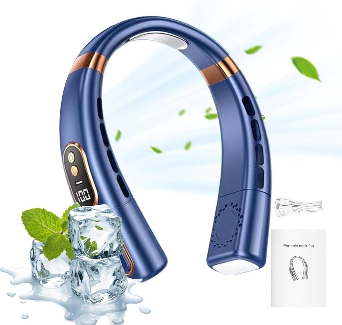 Opvouwbare nekventilator, draagbare nekventilator, USB-ventilator, ventilator zonder bladen, ingebouwde 4000mAh-batterij, geschikt voor thuis, op kantoor, op reis en buitenactiviteiten. — afbeelding 1