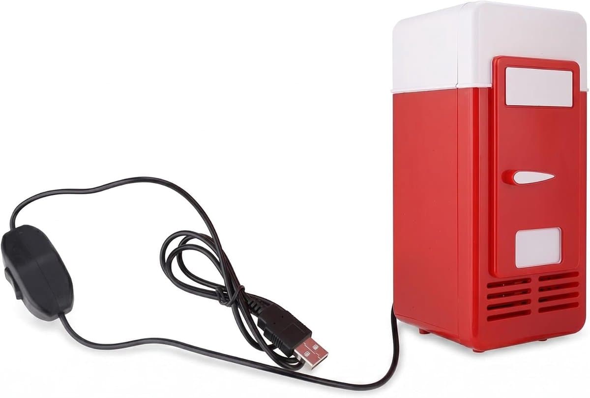 SnelShoppen - Mini Koelkast USB 5V 10W - Draagbare Fridge voor Dranken, Koelen en Verwarmen - Compacte Frigo voor Kantoor, Garage, Kampeer, Rood/Zwart — afbeelding 1