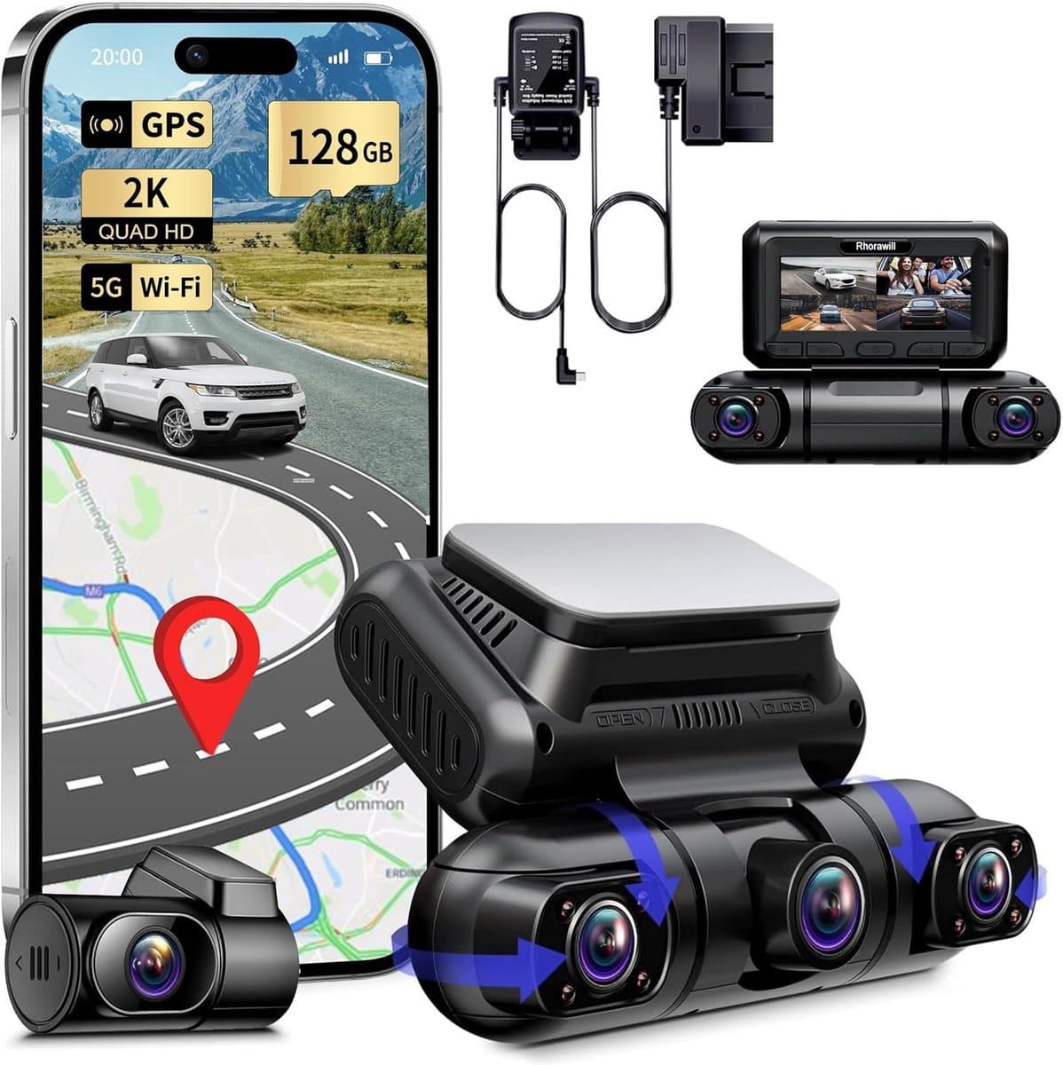 SnelShoppen - 4-Kanaals Dashcam Auto 5G WiFi met 360° Draaibare Camera's, Radar Bewegingsdetectie, GPS, Nachtzicht, Parkeercontrole, 1080P, 3" Scherm, — afbeelding 1