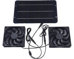Ventilator op zonne-energie - Dubbele afzuiging - Luchtcirculatie buiten - Waterdicht metalen rooster - 29 x 19 x 5 cm
