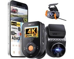 Dashcam voor auto - Zwart - Dubbele 4K camera met GPS, WiFi en Nachtzicht - Voor Vooraan en Achteraan