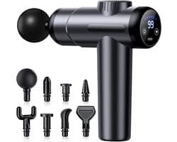 Nekmassageapparaat - Grijs - 16 x 19 x 4,8 cm - Elektrisch Massagepistool met 8 Verwisselbare Koppen - Voor Spierontspanning