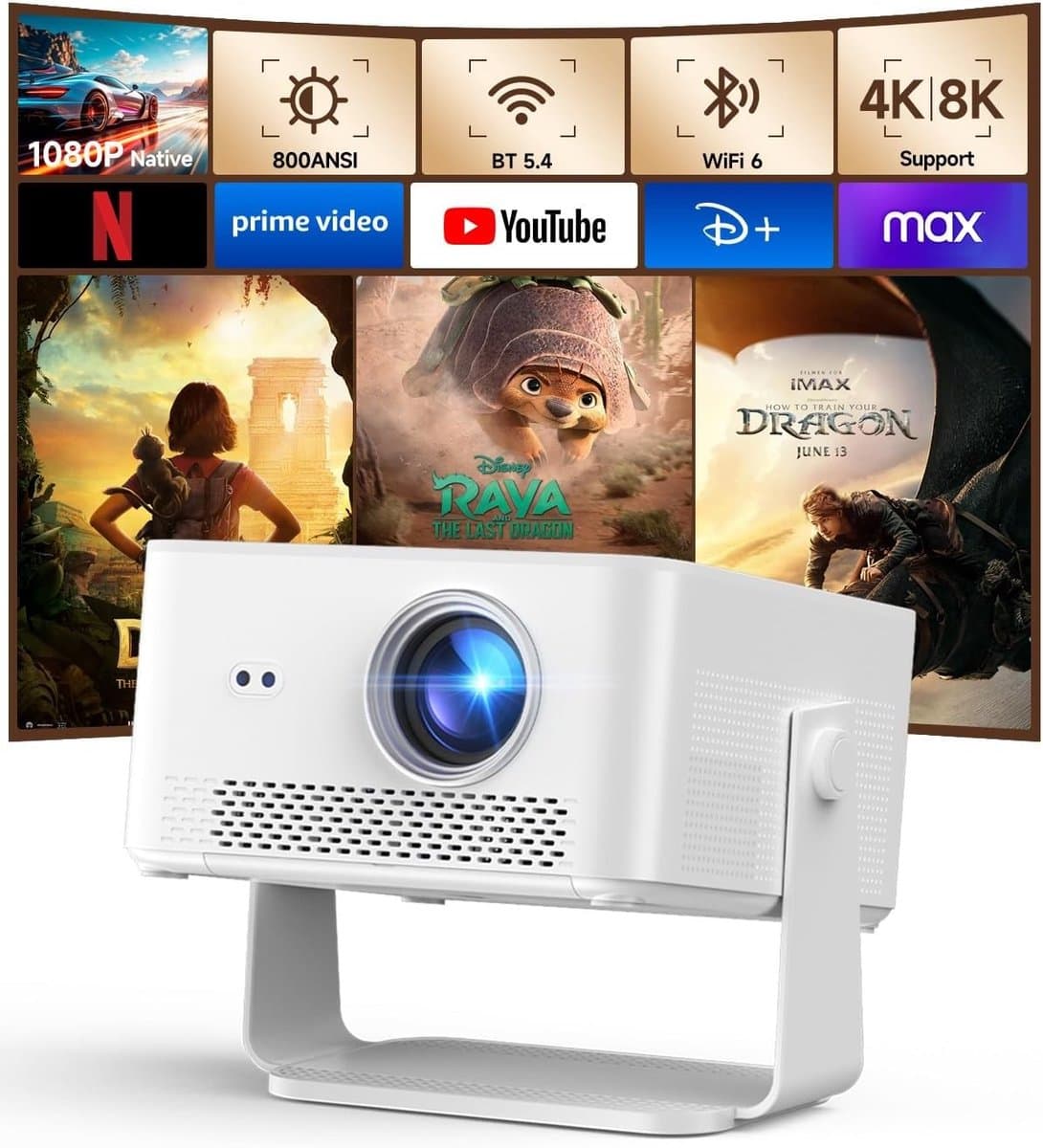 Mini Beamer - Compact - 4K/8K Ondersteuning - Native 1080P - Voor Thuisgebruik — afbeelding 1