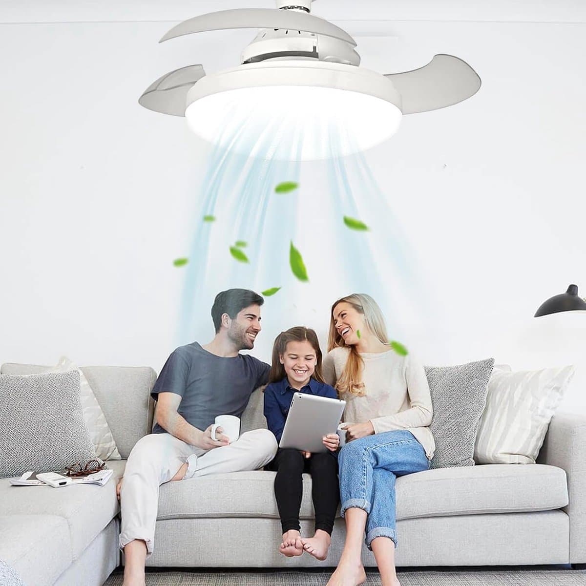 Plafondventilator met Verlichting - Ventilatorlamp Plafondkoeler - Comfort Verbeteren - Intelligente Dimfunctie - 38 x 13.5 cm - Crèmekleurig — afbeelding 1