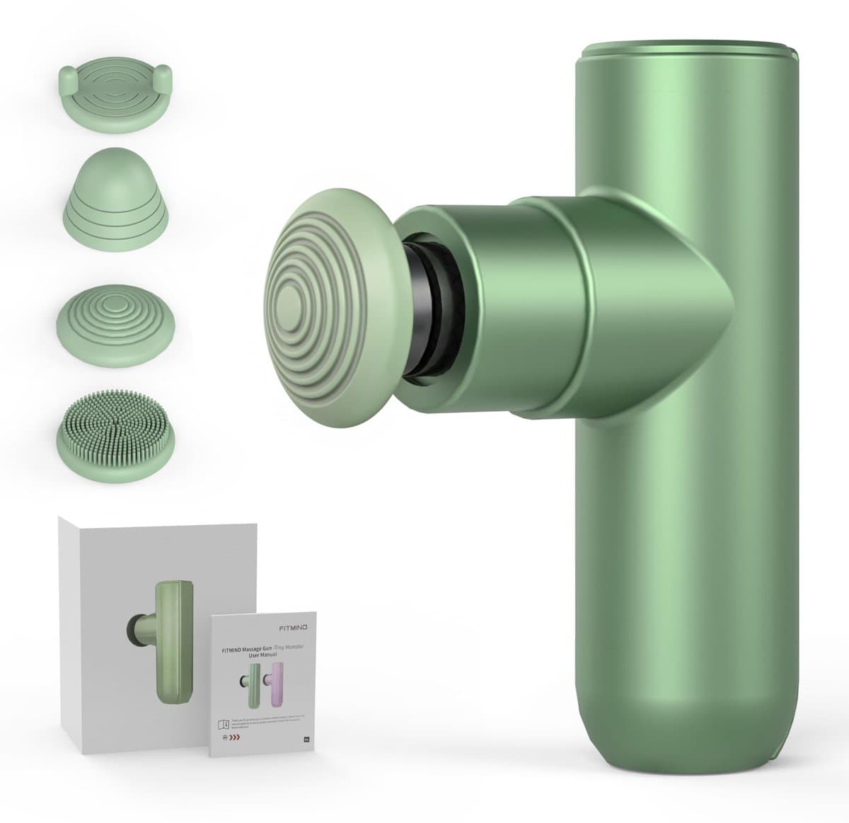 SnelShoppen - FITMIND Mini Massagepistool 11cm - Draagbare Spiermassage Gun - Lichtgewicht Massageapparaat met 4 Massagekoppen - Verlicht Spierpijn - — afbeelding 1