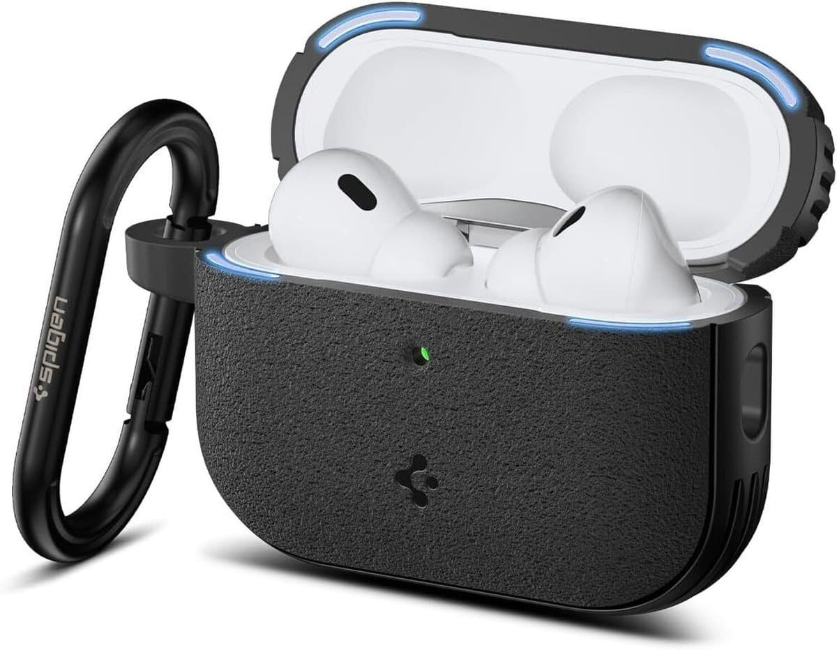 Spigen Vault Hoesje Geschikt voor AirPods Pro 3 (2025) | Met Magneetsluiting | Militair Getest | Draadloos Opladen | Inclusief Karabijnhaak | Zwart — afbeelding 1