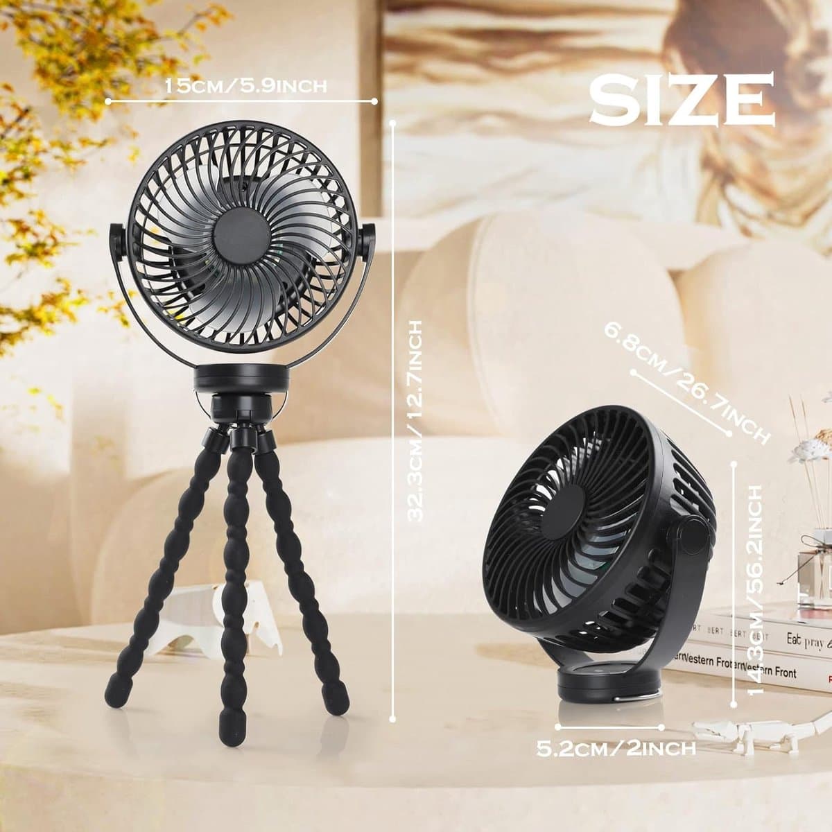Draagbare Ventilator voor Kinderwagen met LED Licht, Oplaadbaar en Stil — afbeelding 1