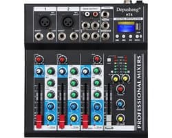 HT4 - Professionele 4-Kanaals Audiomixer - USB & Bluetooth - Draagbare Live Studio DJ Mixing Console - Geschikt voor Computeropname en Bands