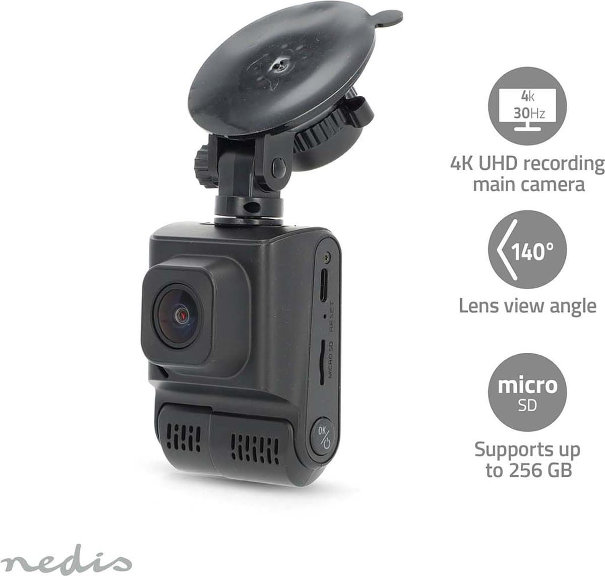 Nedis Dashcam – 4K – Dual Camera 1080p – GPS – Nachtzicht – Parkeermodus – Looprecording – 256GB — afbeelding 1