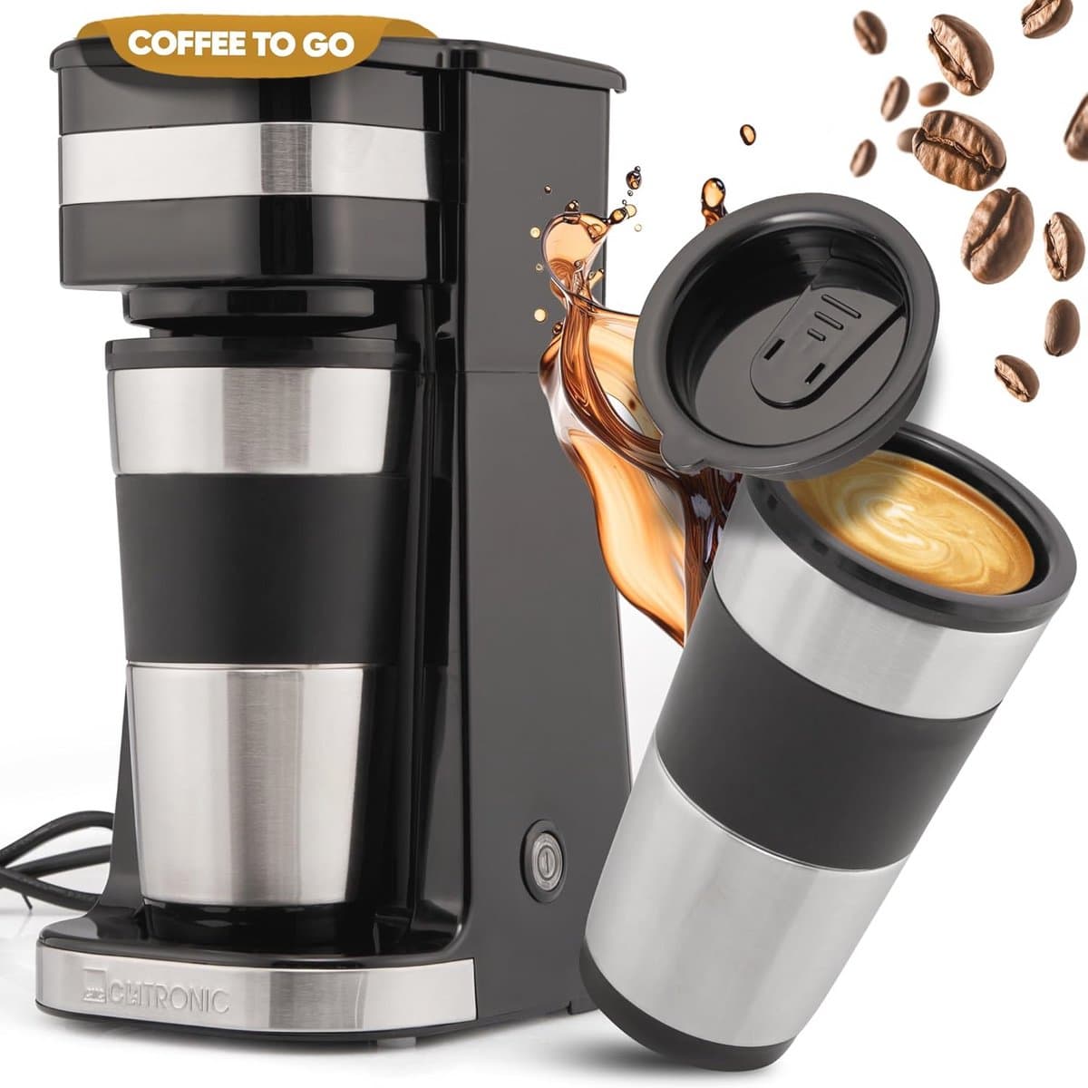Koffiezetapparaat met to go beker 400ml - geschikt voor alle standaard bekerhouders - roestvrijstalen beker - filterkoffiezetapparaat klein KA 3733 — afbeelding 1