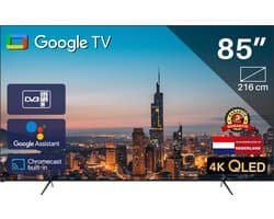 Google Smart TV | TeeView 85 inch QLED | 4K Ultra HD | 3xHDMI 2x USB | Ci+ | Triple Tuner DVB-T/T2/S/S2/C | Frameless Design | in Eindhoven geassembleerd | TV85QQG-EU