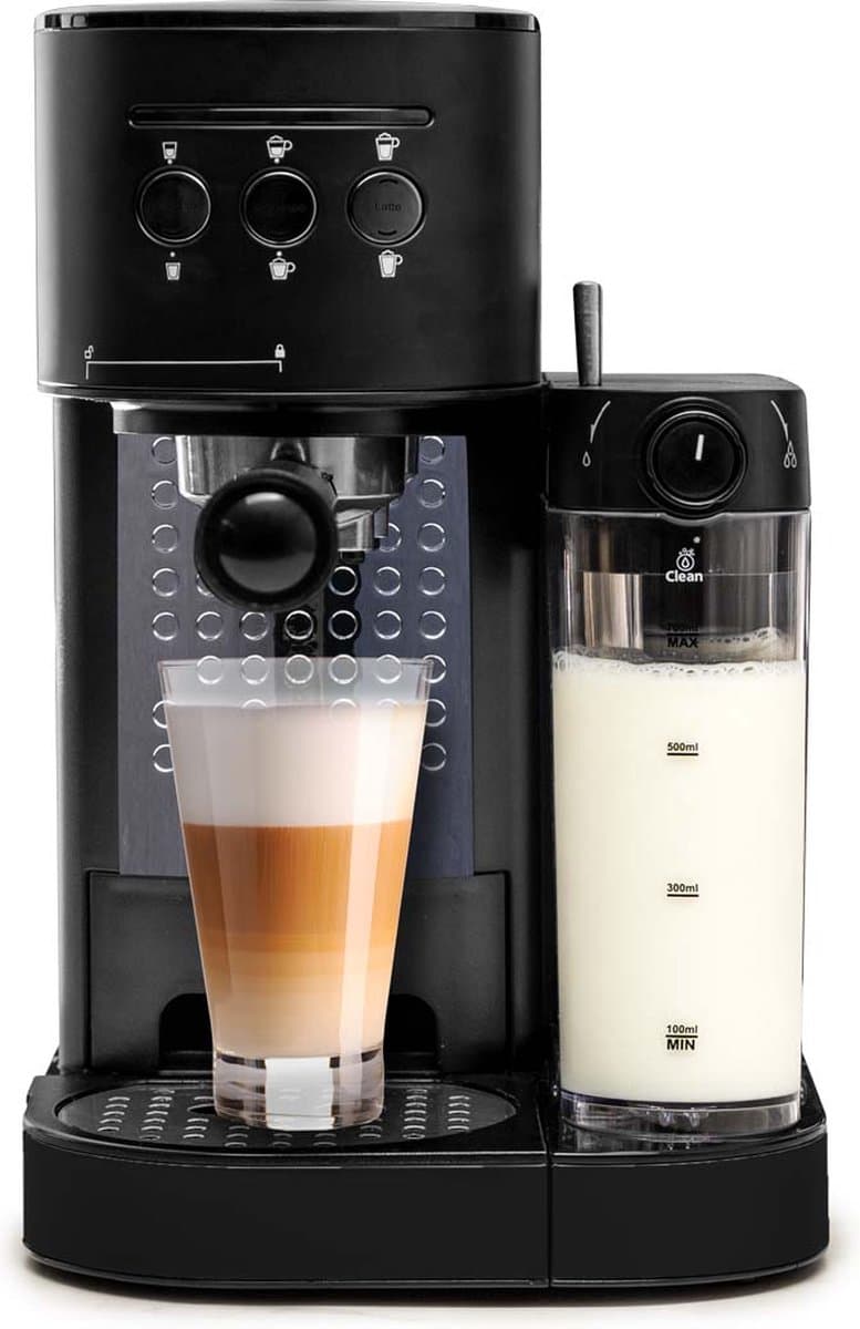 BluMill Koffiemachine - Pistonmachine - Espressomachine - Incl. automatische melkschuimer & 2 portafilters - Mat Zwart — afbeelding 1