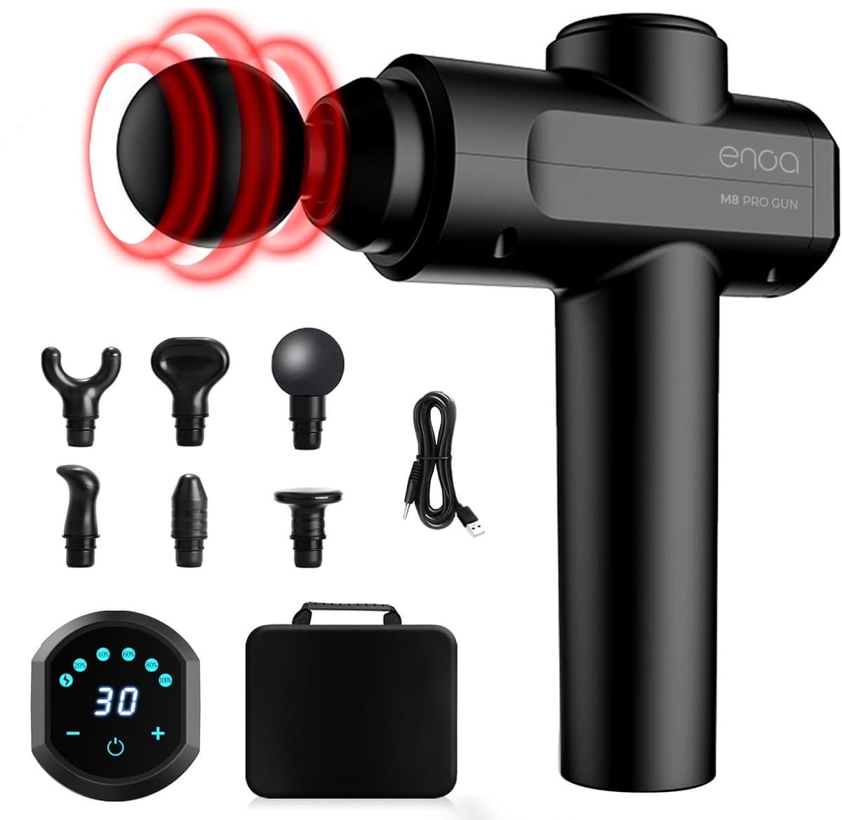 ENOA M8 PRO – Spiermassagepistool – Professionele Percussie Massager – 30 Snelheden – 6 Opzetstukken – LCD Touchscreen – Stille Werking – Inclusief Reistas — afbeelding 1
