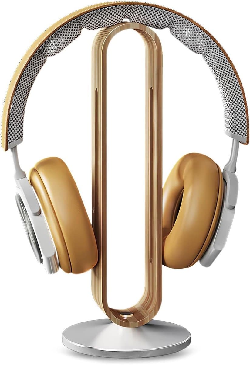 Houten hoofdtelefoonstandaard voor gaming en over-ear hoofdtelefoons, desk houder voor thuis en op kantoor — afbeelding 1