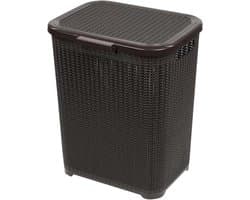 Wasmand met deksel - Vuilnisbak kleding - Kleding opbergen - Rotan geweven patroon - 45 Liter - Zwart