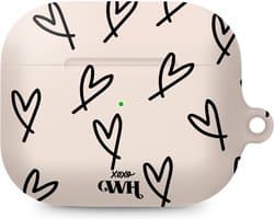 xoxo Wildhearts hoesje geschikt voor AirPods Pro 2 - All Yours - Matte - Ook als telefoonhoesje verkrijgbaar - schokbestendige case - koptelefoon hoesje - Mat - Beschermhoes met hartjesprint - hartjes - Beige - Zwart