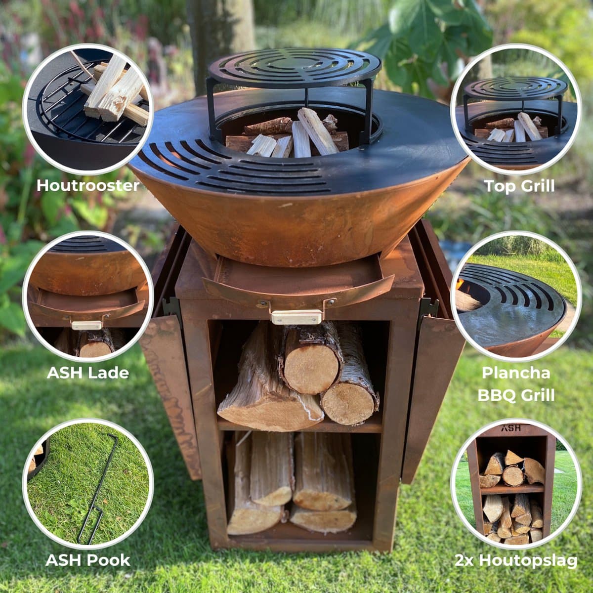 ASH - Phoenix - XXL - Cortenstaal - Plancha barbecue met grillring - Buitenkoken - Plancha BBQ - Plancha Bakken - Roest- Grillring - Extra groot — afbeelding 1