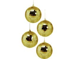 KIMU® 4x Discobal Goud Ø 10 cm Klein - Gouden Discobol Spiegelbol Glitterbol Glitter Spiegeltjes Disco Bal Bol Decoratie Planeet Kerstbal Kerstballen Festival