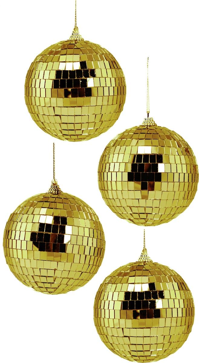 KIMU® 4x Discobal Goud Ø 10 cm Klein - Gouden Discobol Spiegelbol Glitterbol Glitter Spiegeltjes Disco Bal Bol Decoratie Planeet Kerstbal Kerstballen Festival — afbeelding 1