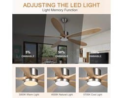 Houten Plafondventilator - Ventilator met Licht - Binnenruimtes Koelen - 5 Natuurlijke Bladen - 152 cm Diameter - Licht Khaki