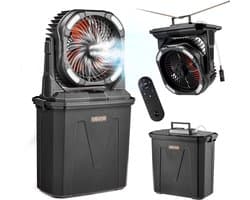 VEVOR Campingventilator, 2700 Rpm Motor, Vernevelingsventilator, Vernevelingsventilator met 9l Watertank, 10000mah Accu, 4 Windsnelheden en 5 Lichtstanden, Draagbare Staande Ventilator voor Kamperen, Vissen en Reizen