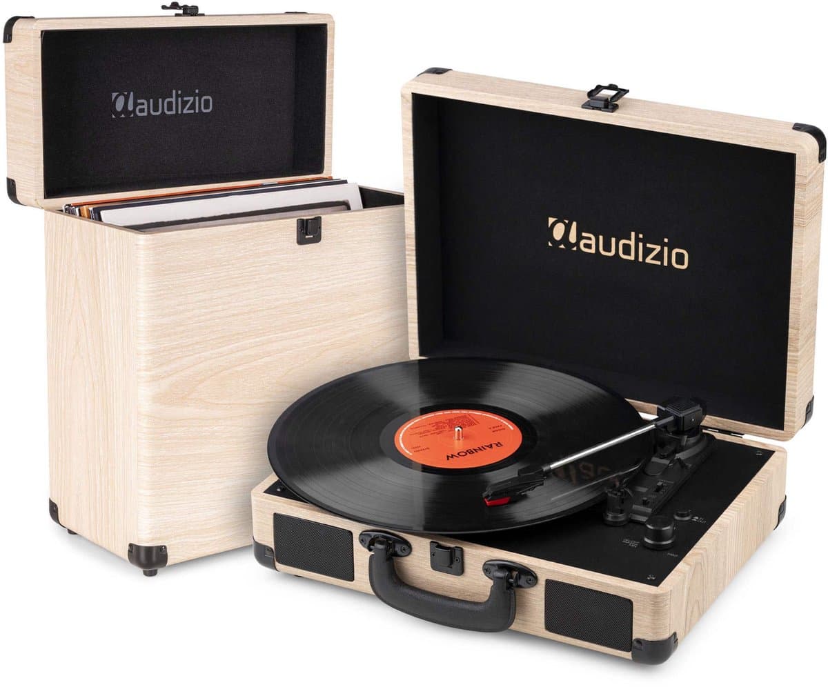 Retro platenspeler met platenkoffer - Audizio RP116LW - Platenspeler Bluetooth - Met speakers - Houtlook — afbeelding 1