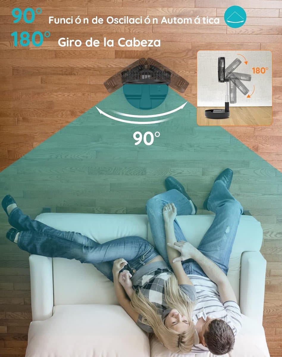 RFWR® Draagbare oscillerende tafel- en staande ventilator met afstandsbediening, opvouwbaar en USB-oplaadbaar, 4 snelheden — afbeelding 1