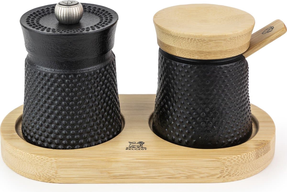Peugeot Bali Fonte Peper- En Zoutstel 8 cm - Zwart/hout - Gietijzer — afbeelding 1
