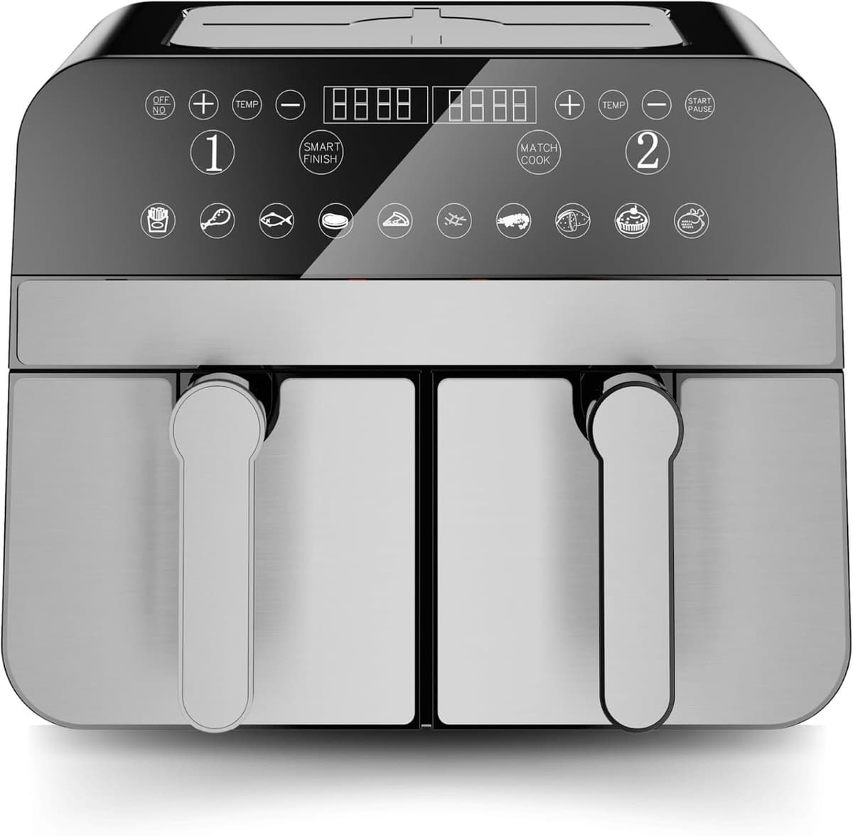 Heteluchtfriteuse, digitale dubbele mand, 2400 W, 9 l, van roestvrij staal, gezond en snel koken, ideaal voor je familiemaaltijden, 9 l, zilver — afbeelding 1
