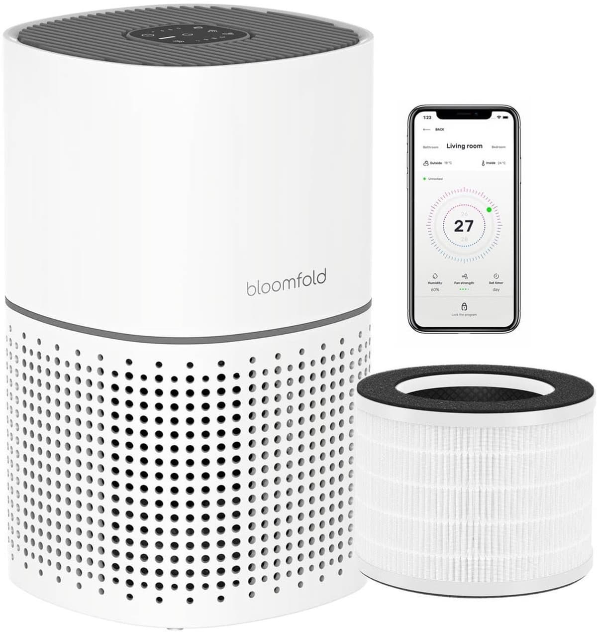 Luchtreiniger HEPA 13 Filter - Koolstoffilter - 45 Watt Vermogen - 22x22x36 cm - Wit - App Bediening — afbeelding 1