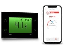 VE797800 TUO RH WI-FI Luchtbevochtiger WiFi Touch Screen voor wandmontage, digitale hygrostaat met app, snelle configuratie via Bluetooth, stroomvoorziening 230 V, zwart
