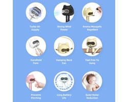 Stroller Fan Met Oplaadbare Accu en Aroma Verdeler - Handventilator en Tafelventilator in Bladloze Ontwerp