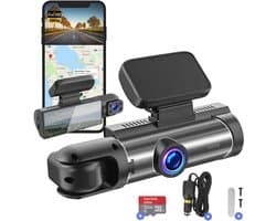 Dashcam voor auto - Dual Lens - WIFI & APP - Full HD - 170° Groothoek - Beweging Detectie & Parkeer Modus - G-Sensor - Loopopname - Micro SD 32GB
