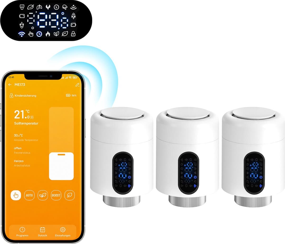Slimme Thermostaatkraan voor Radiator – WiFi, App en 6 Modi – Wit – 3-pack — afbeelding 1