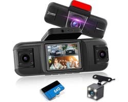 SnelShoppen - 4-kanaals 360° Auto Dashcam - 1080p Voor- en Achtercamera - 2 Inch Scherm - Verstelbare Zijcamera's - IR Nachtzicht - Loop-opname - G-se