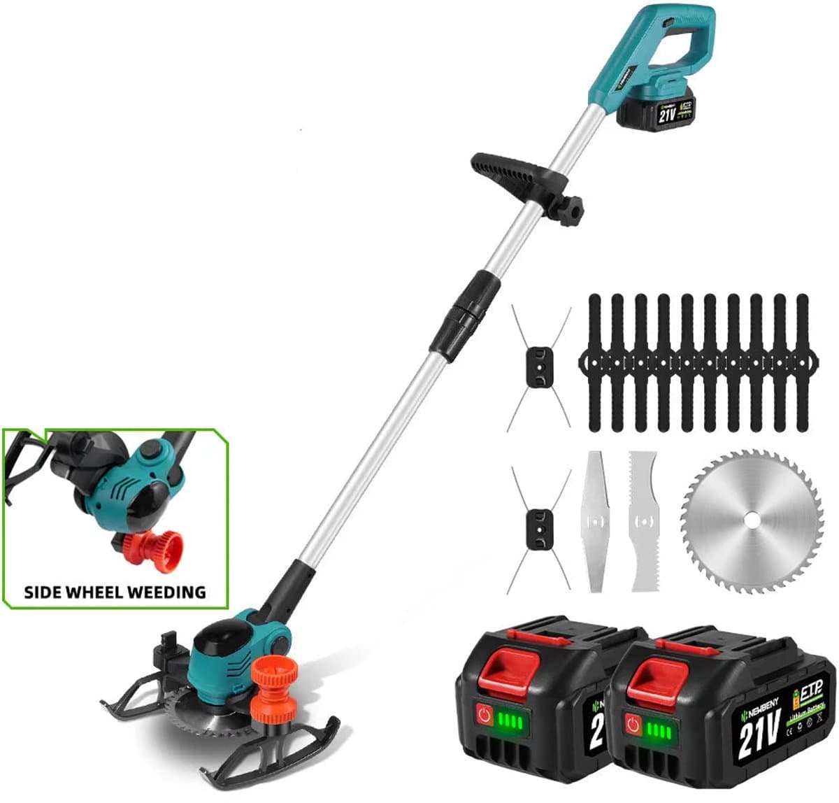 Handmaaier - Grasmaaier - Grastrimmer - Grasschaar - Grasmachine - 3000W - 6-Inch - Elektrische/Accu - Grastrimmer met 90° Verstelbare Kop – Snoerloos Tuingereedschap - 21V/18V Compatibel - Inclusief 2x Accu — afbeelding 1