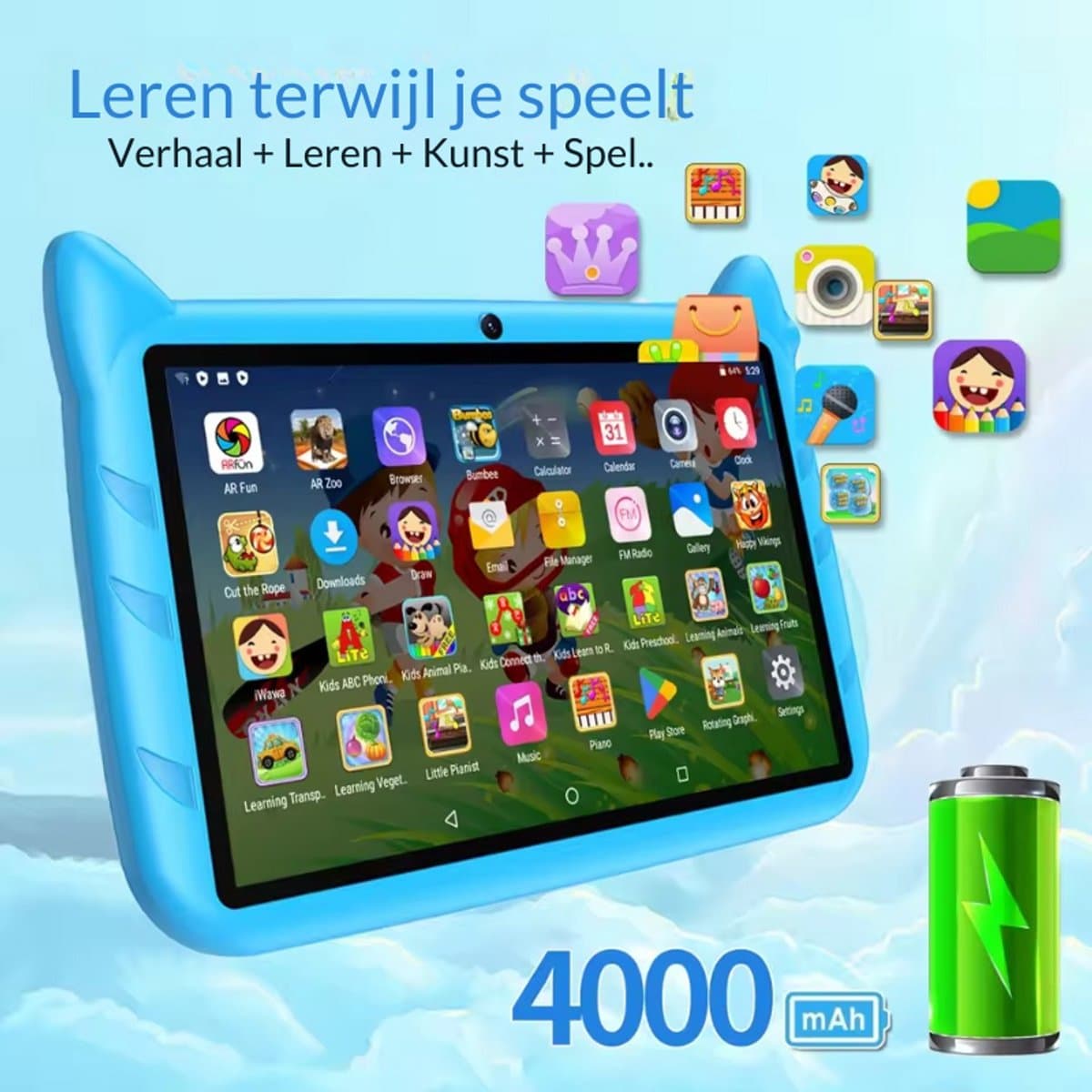 BDF Kindertablet 7 Inch, Dubbele Camera, Android en 64GB Opslag voor Kinderen Blauw kleur — afbeelding 1