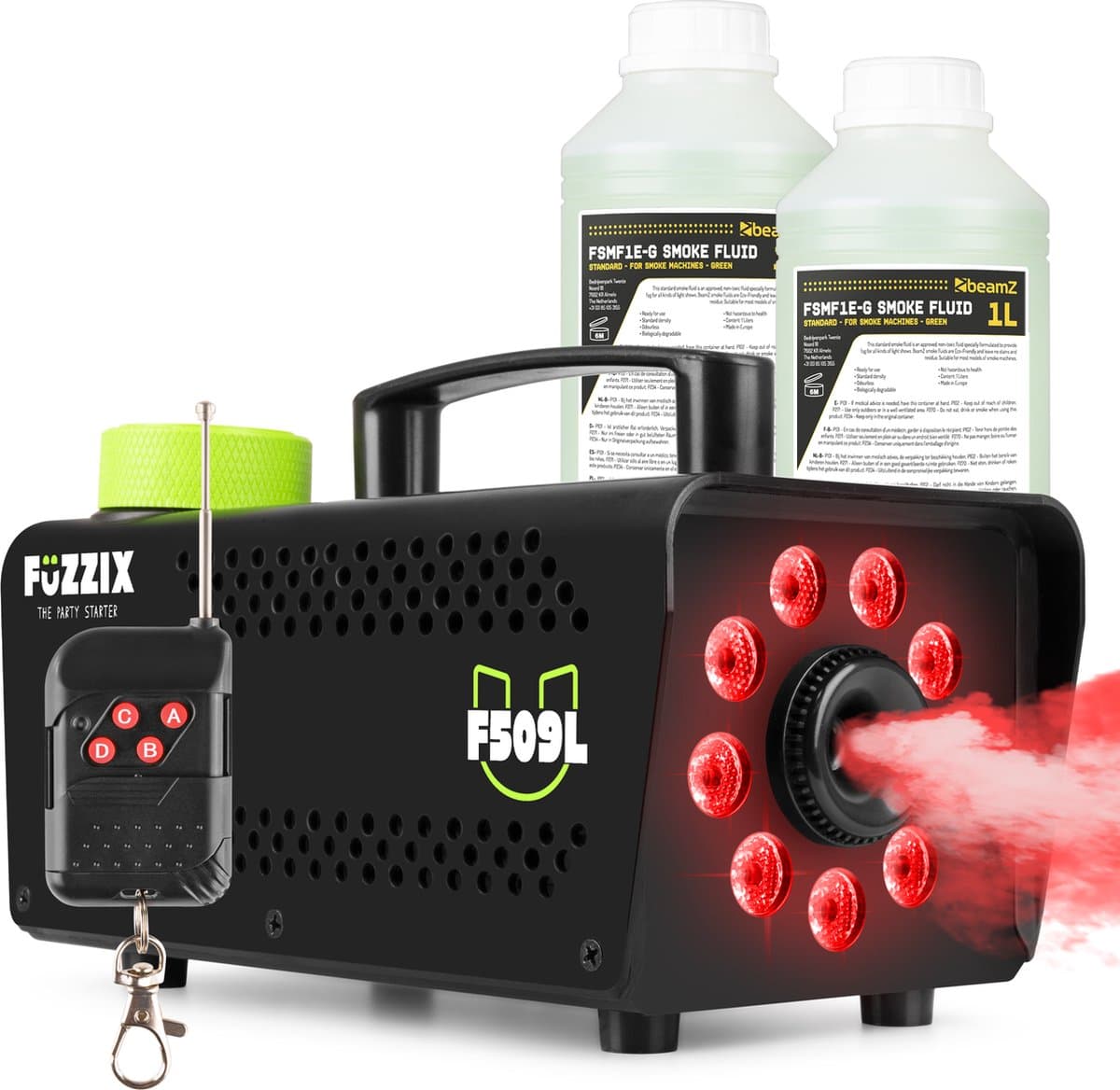 Party Rookmachine - Fuzzix F509L - Rookmachine met 9 RGB LEDs - Met 2 liter rookvloeistof - Zwart — afbeelding 1