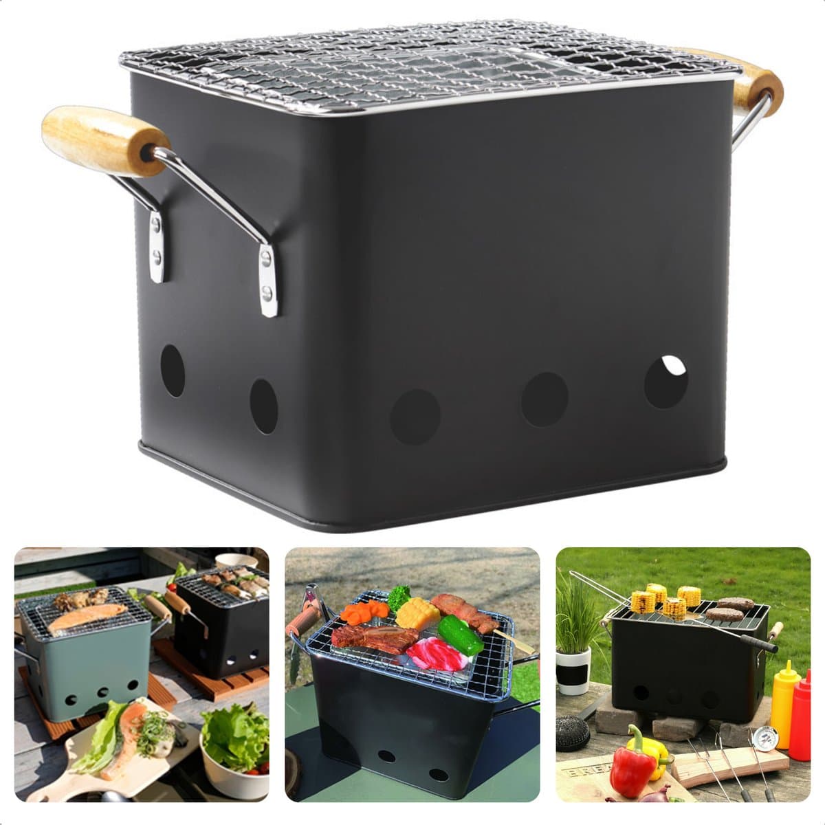 BBQ Kubus - Mini-Barbecue - Mat Zwart - Compacte Eenpersoons Barbecue - 18x15xH15 cm - Geschikt voor Houtskool - Draagbare Grill voor Outdoor Gebruik - Kleine BBQ voor Picknicks - Kamperen - Tuinfeestjes — afbeelding 1