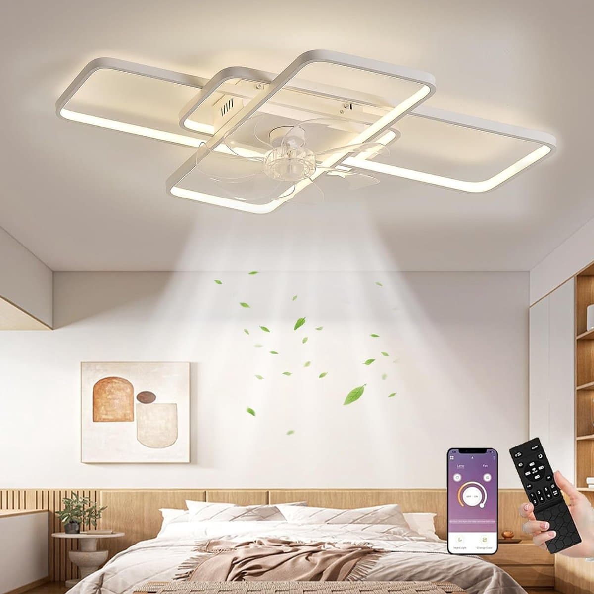 LuxiLamps - Moderne Plafondlamp LED Ventilator - Dimbaar Met Afstandsbediening & App - Wit - Smart Lamp - LED Kroonluchter Ventilator - 72 cm — afbeelding 1