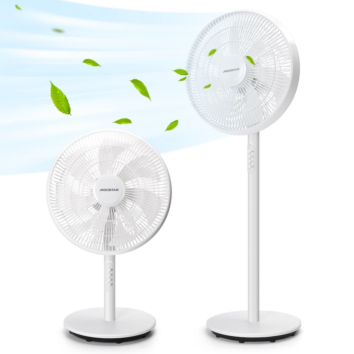 Aigostar Statiefventilator Brisk - Staande ventilator- Stille Werking -3 Snelheden-in Hoogte Verstelbaar-7 bladen-45W-Wit — afbeelding 1