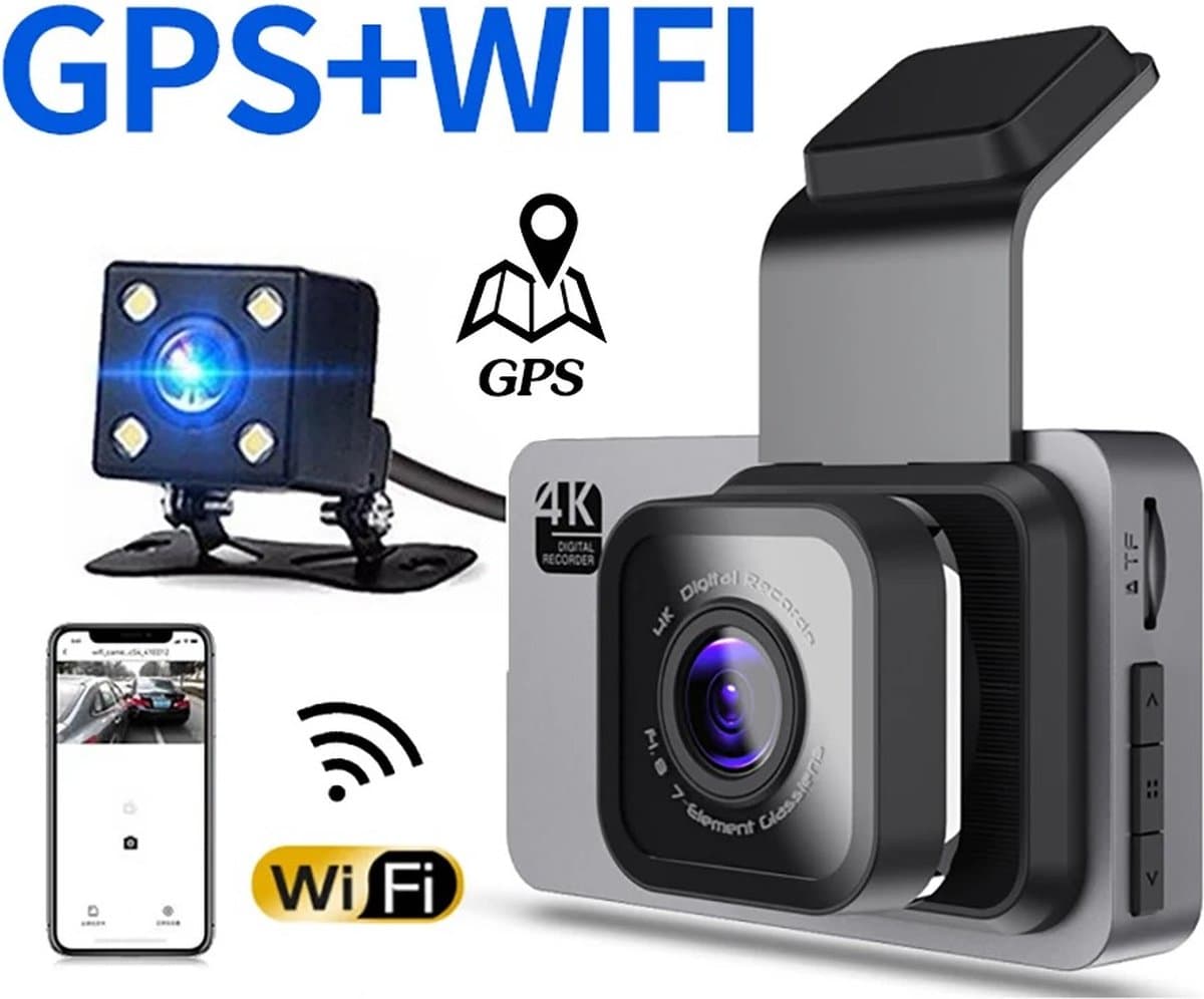 Dashcam Met 128GB Memory Card - Achteruit Rij Camera - Dashcam Set - WIFI - GPS - Bluetooth - Foto Functie - Loop - Microfoon - 1920x1080 - 500MP - 50HZ - DVR - App — afbeelding 1