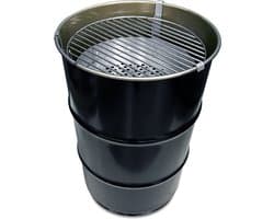 Barrelkings Small - Houtskoolbarbecue - Zwart Metaal - Ø40x58 cm - 60L Olievat - Vuurkorf & Bijzettafel in 1 - Industrieel Design