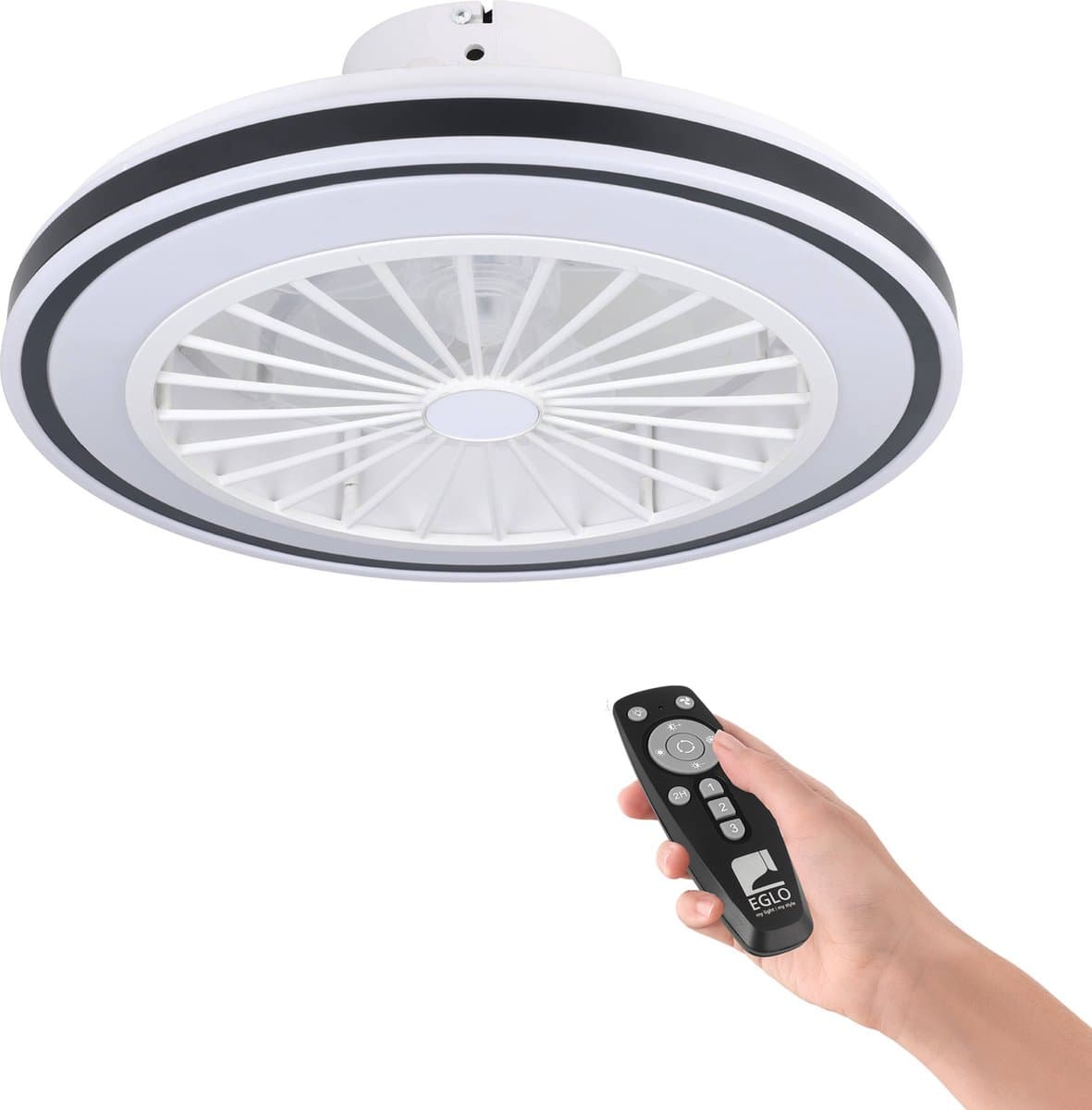 EGLO Almeria Plafondventilator met lamp - Ø 48 cm - 3 snelheden - Instelbaar wit licht - Dimbaar - AC longer life - Wit/Zwart — afbeelding 1