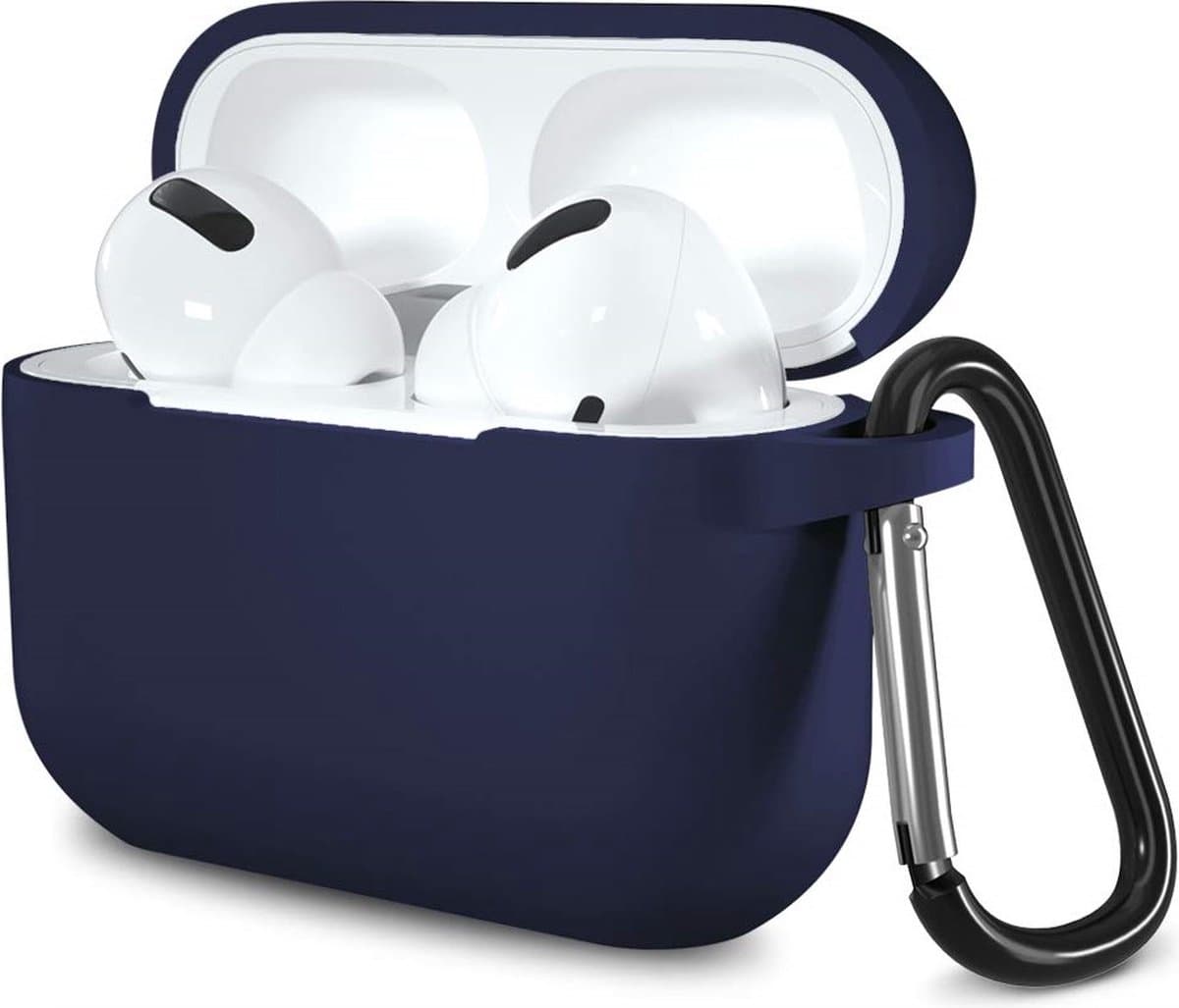 Hoesje geschikt voor Airpods Pro 2019 - Schokbestendig siliconen Case Silicone met clip - Donkerblauw — afbeelding 1