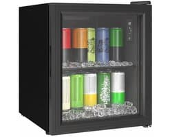TEKROA® Drankenkoelkast Mini Koelkast - Vrijstaand Stil (39dB) & Glazen Deur - Voor 59 Blikjes - 46L - Zwart
