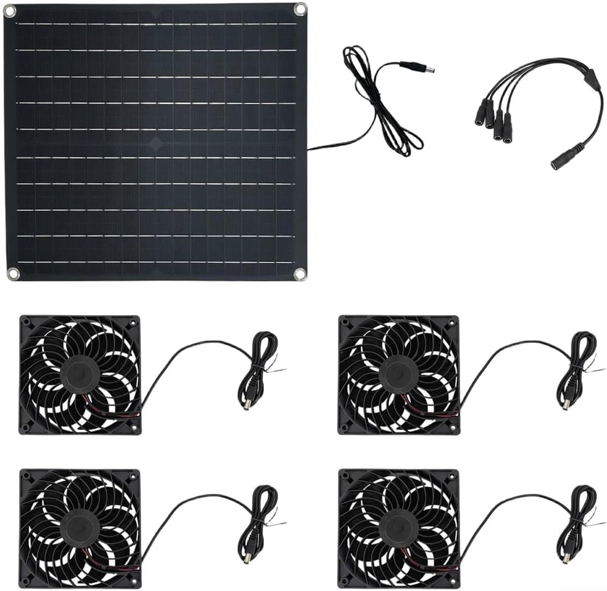 Zonne-afvoerventilator - Zonne-ventilator - Luchtcirculatie verbeteren - 4-ventilatorsysteem - 25W paneel - Zwart — afbeelding 1