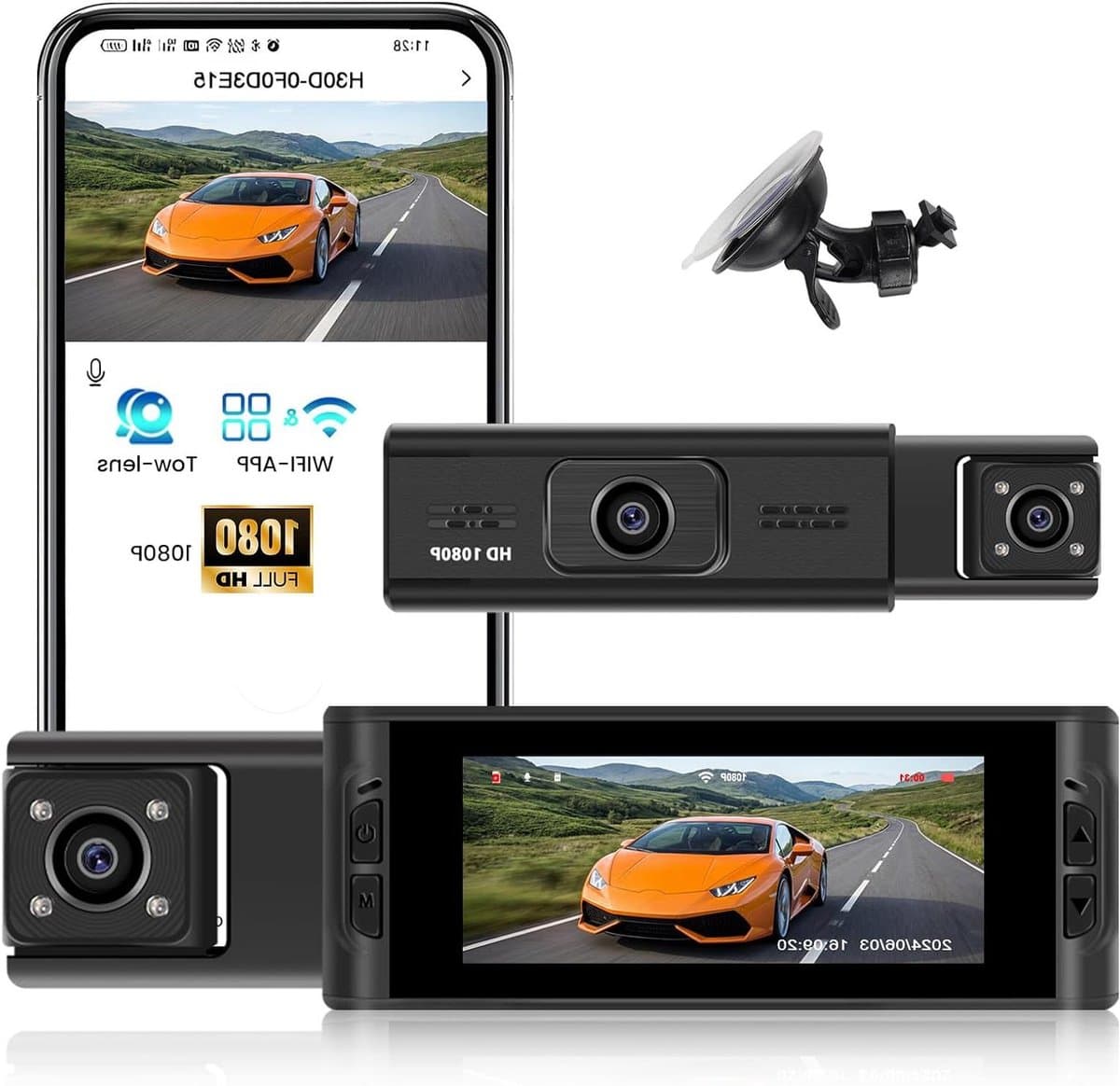 Dashcam Auto - Dubbele Camera - Veilig Rijden - App Connectiviteit - 3.16 Inch Display - Zwart — afbeelding 1