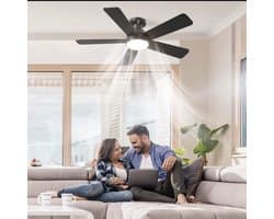 Plafondventilator Ø132 cm - 3 Temperaturen - Fluisterstil - Met Afstandsbediening - 6 Snelheden - Timer - Zomer/Winter functie - Zwart - 48W — afbeelding 1