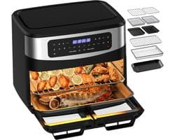 Airfryer - 12L Grote capaciteit – 2600W Multifunctionele Heteluchtfriteuse met Dubbele Zone Onafhankelijk Koken - Verwijderbare Tussenwand - Dubbel Gelijktijdig Koken - Met Kijkvenster - 10 Vooraf ingestelde Menu's - 50–200°C